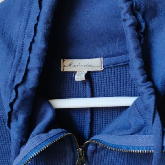 MOD-O-DOC Waffle Knit Drawstring Cowl Neck Tunic Blue M - Picture 2 of 8